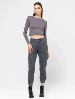 Piazza Italia Maglietta manica lunga in tessuto elastico a costine - piombo Grigio Flash Sale