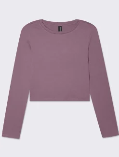 Piazza Italia Maglietta manica lunga in tessuto elastico a costine - malva Viola New