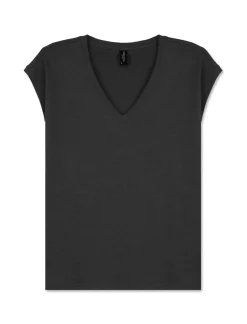 Piazza Italia Maglietta mezza manica in tessuto slub di cotone scollo a V - Nero Discount