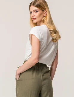 Piazza Italia Maglietta mezza manica in tessuto slub di cotone scollo a V - latte Bianco Best Sale