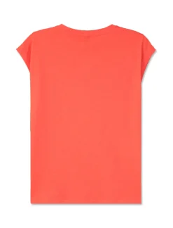 Piazza Italia Maglietta mezza manica in tessuto slub di cotone scollo a V - Corallo Arancione Flash Sale