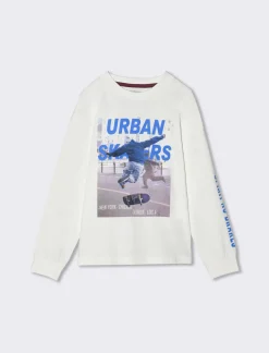 Piazza Italia Maglietta modello maniche lunghe con stampa - sporco Bianco Shop