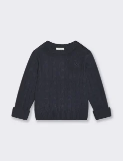 Piazza Italia Maglioncino a trecce stile classico con ricamo frontale - Blu Outlet