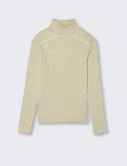 Piazza Italia Maglioncino da bambina con filo metallizzato e bottoni mezza perla - Beige Hot