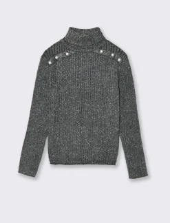 Piazza Italia Maglioncino da bambina con filo metallizzato e bottoni mezza perla - Nero Best