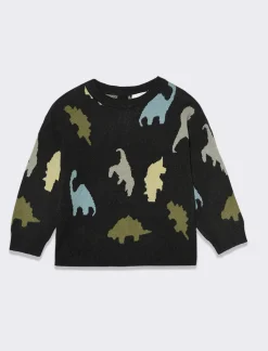 Piazza Italia Maglioncino girocollo con all over in jacquard e stampa - Nero Shop