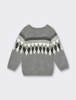 Piazza Italia Maglioncino girocollo con disegno ad intarsio sul davanti - mel. Grigio Best