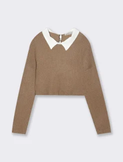 Piazza Italia Maglione a manica lunga da bambina con applicazione collo finta camicia - Cammello Beige Hot