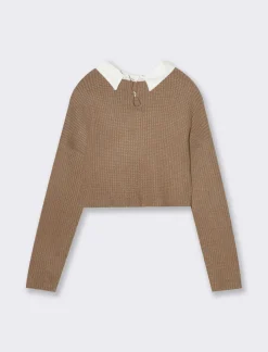 Piazza Italia Maglione a manica lunga da bambina con applicazione collo finta camicia - Cammello Beige Hot