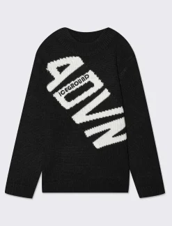 Piazza Italia Maglione girocollo da bambino con scritta maxi jacquard frontale - Nero New