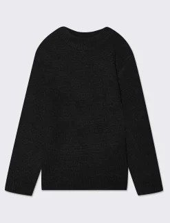 Piazza Italia Maglione girocollo da bambino con scritta maxi jacquard frontale - Nero New