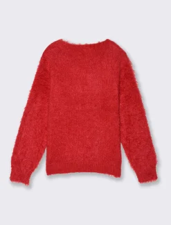 Piazza Italia Maglione girocollo morbido effetto peloso da bambina con ricami patch e pon pon - Rosso Outlet