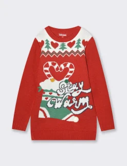 Piazza Italia Maglione lungo natalizio da bambina - Rosso Best Sale