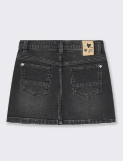 Piazza Italia Minigonna in denim elastico 5 tasche elastico regolabile in vita - Nero New