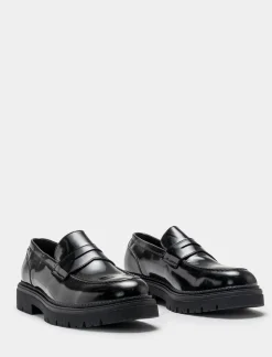 Piazza Italia Mocassino lucido con fondo roccia. - Nero Cheap