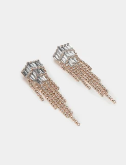 Piazza Italia Orecchini a cascata da donna con strass modello baguette - Oro Flash Sale