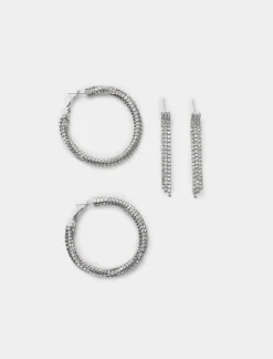 Piazza Italia Orecchini da donna 2 paia con cerchi e pendenti - Argento Discount