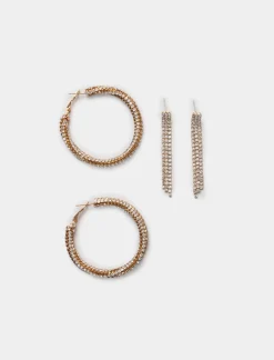 Piazza Italia Orecchini da donna 2 paia con cerchi e pendenti - Oro New