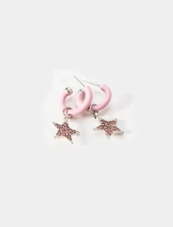 Piazza Italia Orecchini da donna cerchietto con stellina - Rosa Clearance