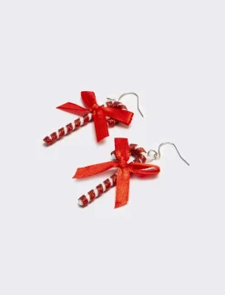 Piazza Italia Orecchini da donna natalizi modello bastoncino - Rosso-bianco Discount