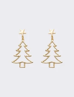 Piazza Italia Orecchini da donna natalizi con albero o scritta - Oro Fashion