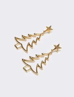 Piazza Italia Orecchini da donna natalizi con albero o scritta - Oro Fashion