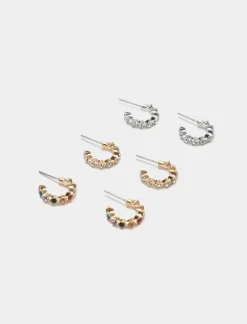 Piazza Italia Orecchini da donna set 3 paia di cerchietti strass - Multicolore Shop