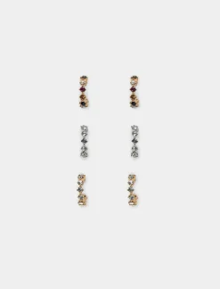 Piazza Italia Orecchini da donna set 3 paia di cerchietti strass - Multicolore Shop