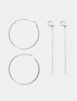 Piazza Italia Orecchini da donna set 2 paia modello cerchi con strass - Argento Cheap