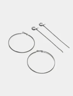 Piazza Italia Orecchini da donna set 2 paia modello cerchi con strass - Argento Cheap