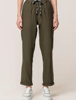 Piazza Italia Panatole modello jogger in tessuto elasticizzato con elastico e coulisse tampata in vita - Ve.milit. Verde Shop