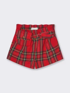 Piazza Italia Pantaloncini natalizi in tessuto a quadri con cintura e borsetta applicata - Rosso Store