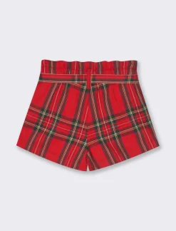 Piazza Italia Pantaloncini natalizi in tessuto a quadri con cintura e borsetta applicata - Rosso Store