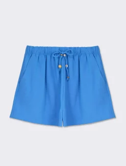 Piazza Italia Pantaloncino in tessuto fluido e coulisse con charms - Azzurro Cheap