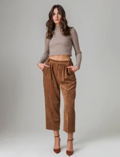 Piazza Italia Pantalone a coste con elastico in vita e tasche amerciane - tabacco Marrone Best Sale