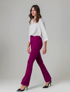 Piazza Italia Pantalone a zampa con bottoni in vita - Vinaccia Rosso Sale