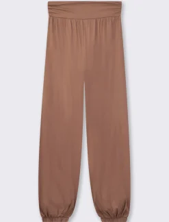 Piazza Italia Pantalone alla turca in cotone leggero, con bustino arricciato e con ricamo punto smoke sul dietro - Cacao Marrone Outlet