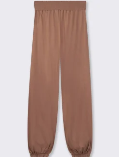 Piazza Italia Pantalone alla turca in cotone leggero, con bustino arricciato e con ricamo punto smoke sul dietro - Cacao Marrone Outlet