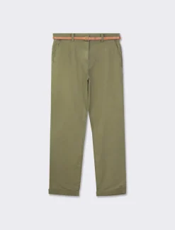 Piazza Italia Pantalone chino colorato con cintura e tessuto comfort elasticizzato, vestibilità regular - Ve.milit. Verde Discount