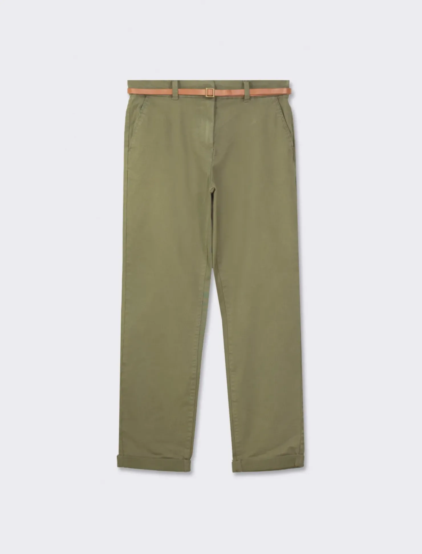 Piazza Italia Pantalone chino colorato con cintura e tessuto comfort elasticizzato, vestibilità regular - Ve.milit. Verde Discount