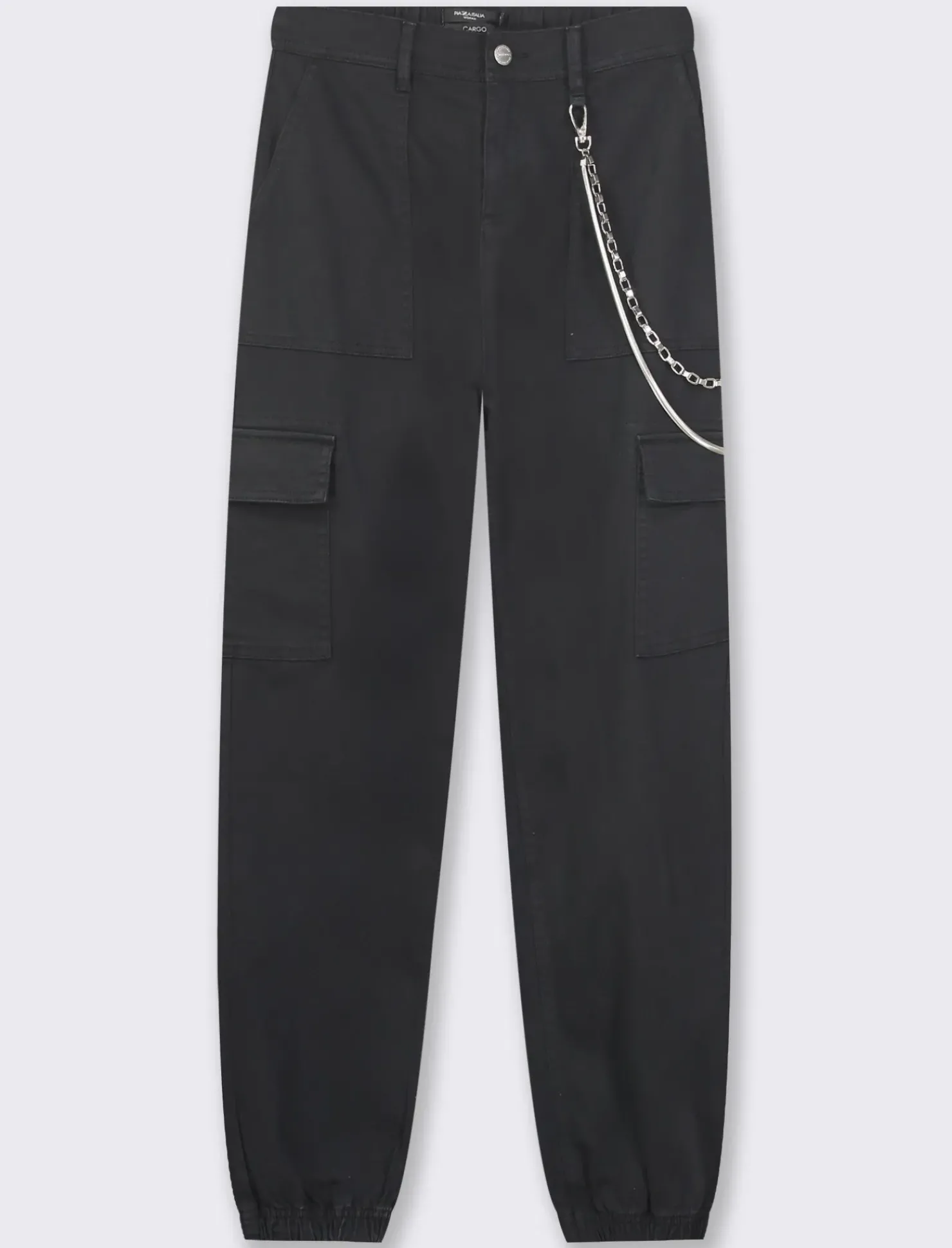 Piazza Italia Pantalone colorato con tasconi applicati e catena di tessuto elastico con vestibilita comfort - Nero Best