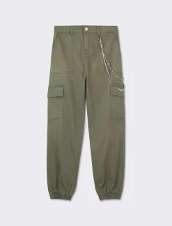 Piazza Italia Pantalone colorato con tasconi applicati e catena di tessuto elastico con vestibilita comfort - Ve.milit. Verde Hot