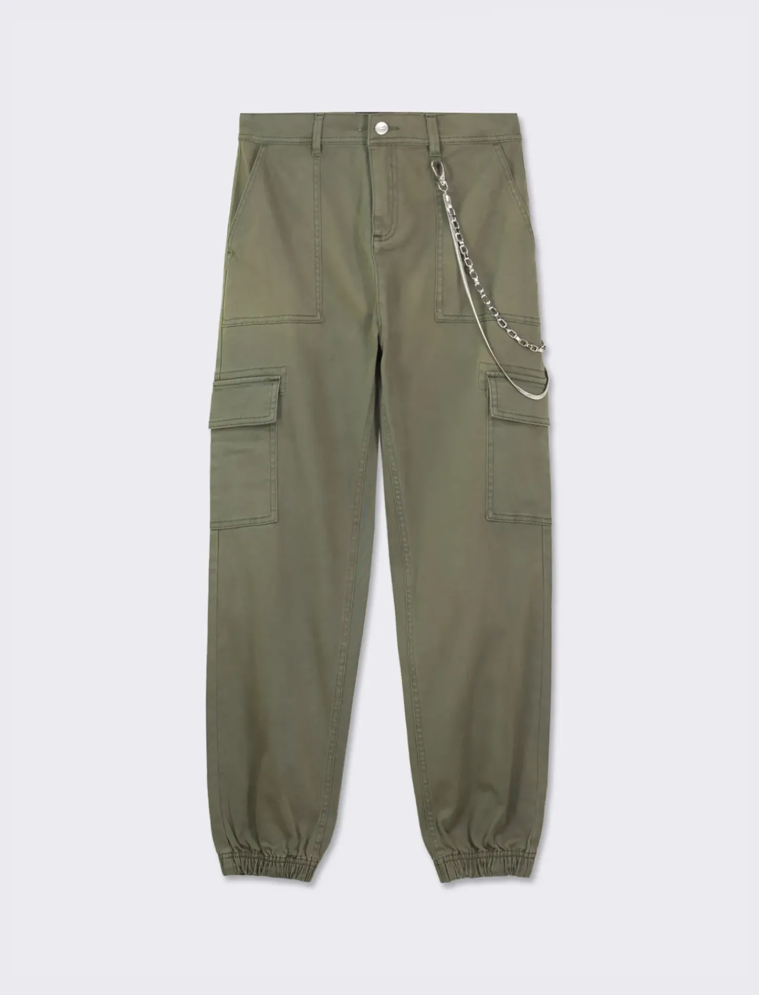Piazza Italia Pantalone colorato con tasconi applicati e catena di tessuto elastico con vestibilita comfort - Ve.milit. Verde Hot