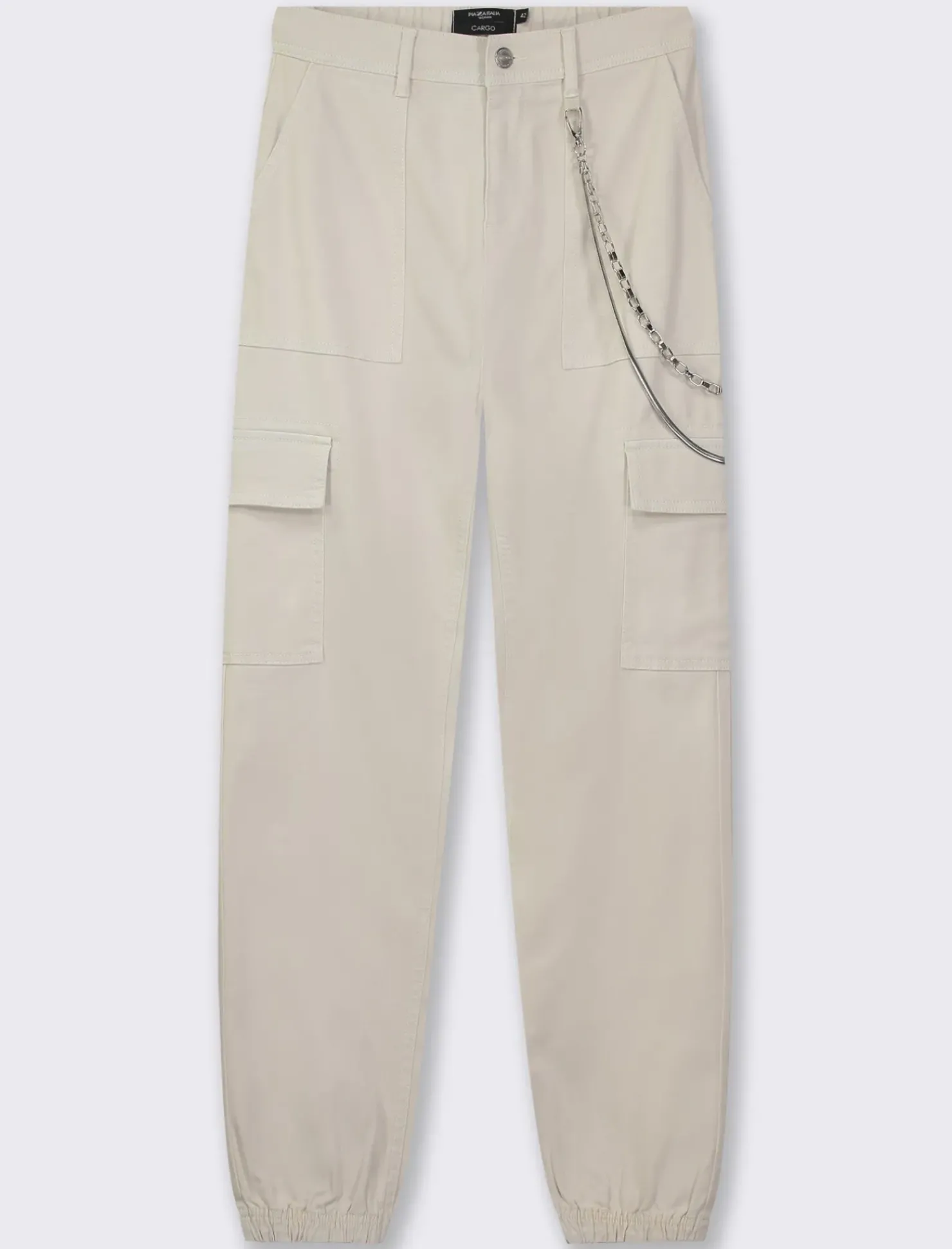Piazza Italia Pantalone colorato con tasconi applicati e catena di tessuto elastico con vestibilita comfort - gesso Bianco Store
