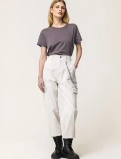 Piazza Italia Pantalone colorato con tasconi applicati e catena di tessuto elastico con vestibilita comfort - gesso Bianco Store