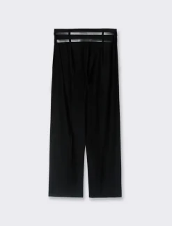 Piazza Italia Pantalone con doppia cintura a gamba dritta - Nero Sale