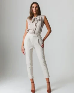 Piazza Italia Pantalone con elastico in vita sul retro con risvolto sulla caviglia - gesso Bianco Clearance