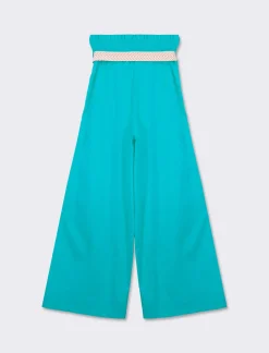 Piazza Italia Pantalone cotone con elastico in vita e cinura - acqua Verde Online