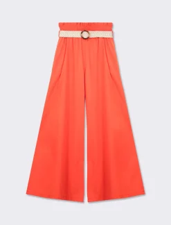 Piazza Italia Pantalone cotone con elastico in vita e cinura - Arancio Arancione Shop