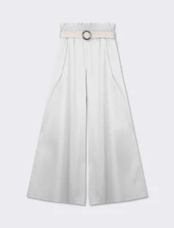 Piazza Italia Pantalone cotone con elastico in vita e cinura - Bianco Fashion